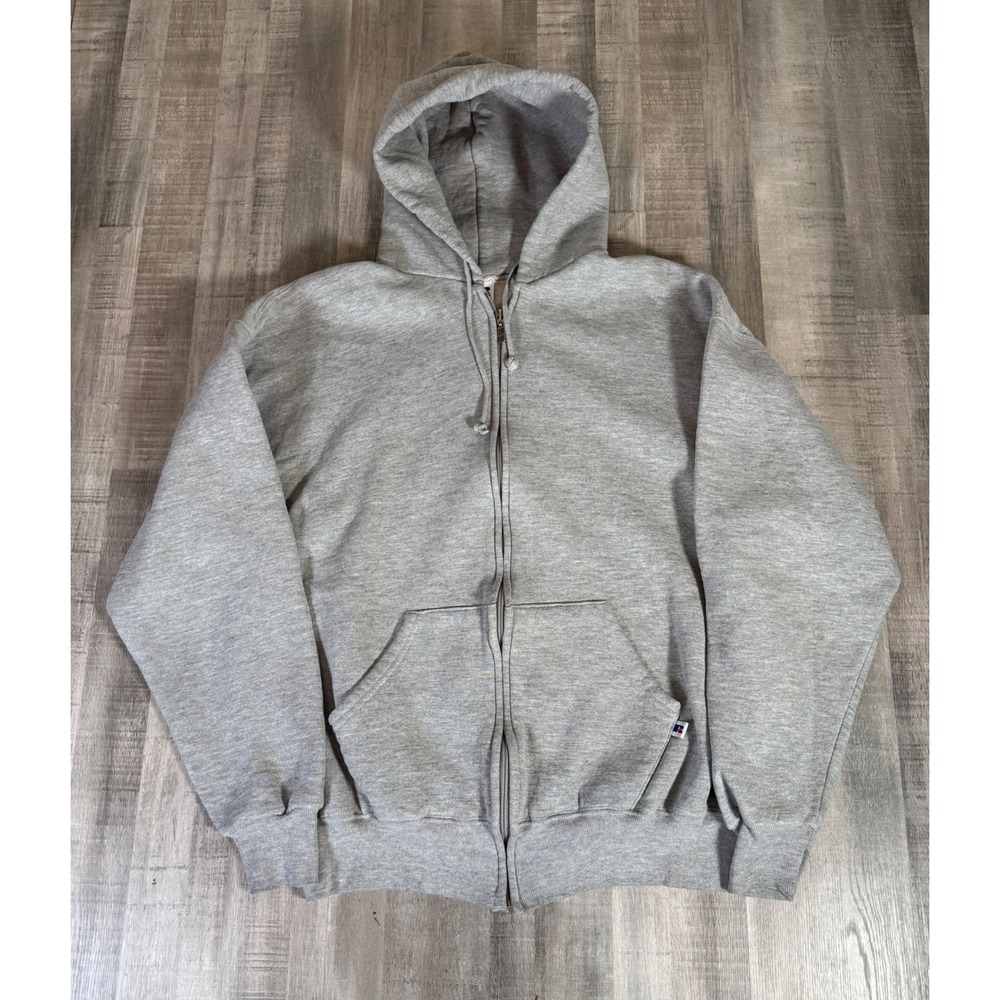 Vintage Russell Athletic Full Zip Up Hoodie Heather Gray Mens Large Sweatshirt